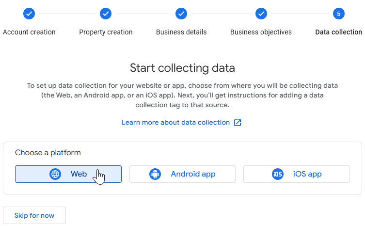 Chọn nền tảng cho thuộc tính Google Analytics của bạn