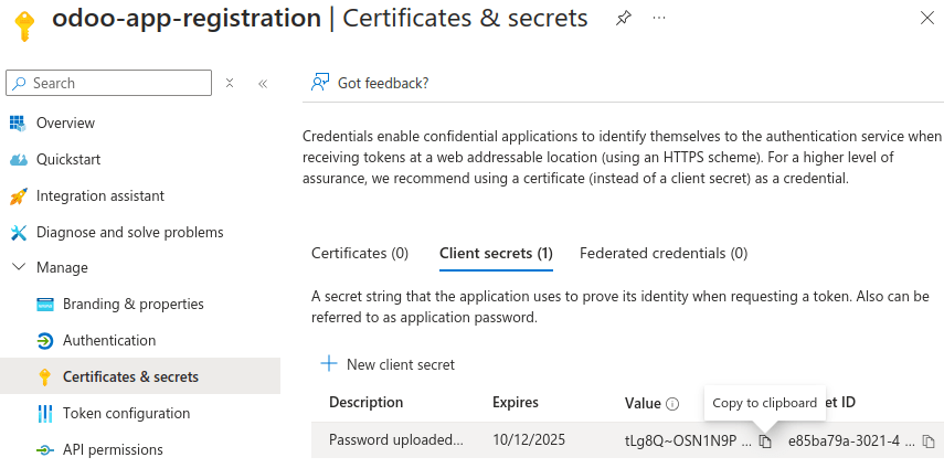 Thêm bí mật vào ứng dụng Microsoft Azure