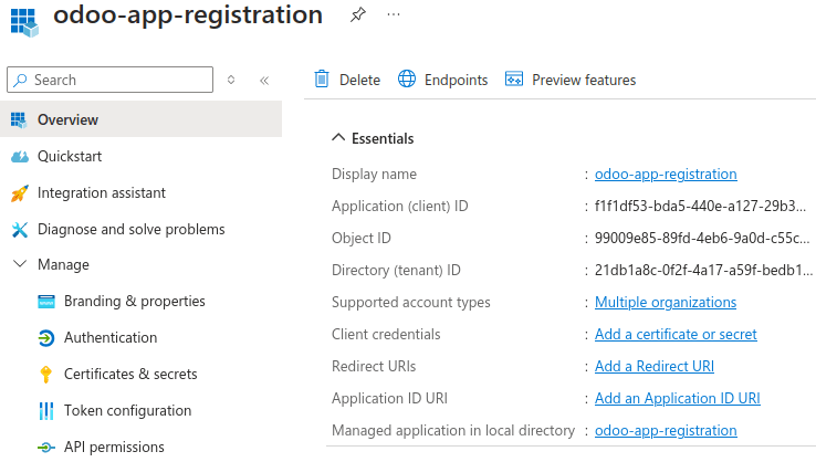 Đăng ký ứng dụng Microsoft Azure