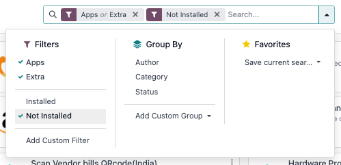 Thêm bộ lọc "Extra" trong Odoo Apps