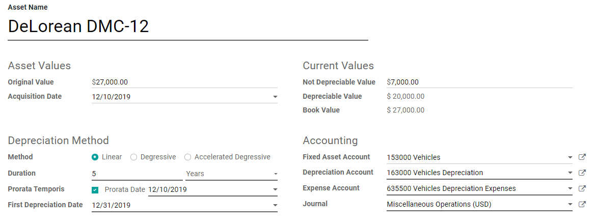 Bút toán tài sản trong Odoo Accounting