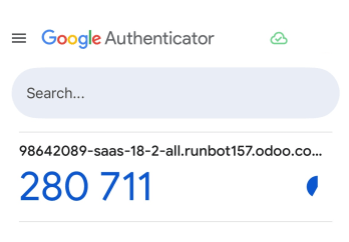 Một giao diện của ứng dụng Google authenticator với mã gồm sáu chữ số cho 2fa.