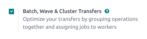 Bật *Batch Transfers* trong Kho > Cấu hình > Cài đặt