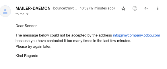 Email trả lại khi đã cố gắng liên hệ quá nhiều lần với bí danh