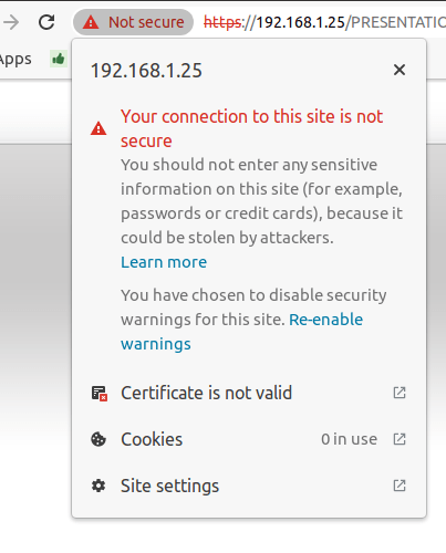 Nút kết nối tới máy in không bảo mật trong trình duyệt Google Chrome