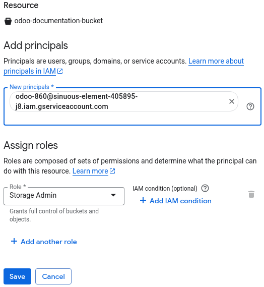 Thêm một principal vào bucket lưu trữ Google Cloud