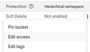 Truy cập hành động "Chỉnh sửa quyền truy cập" của một bucket lưu trữ Google Cloud