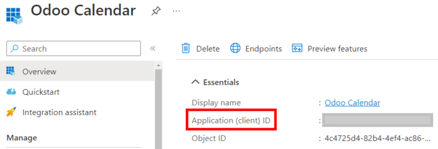 “Client ID” trong cổng thông tin Microsoft Azure