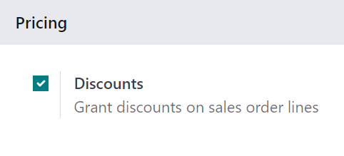Kích hoạt tùy chọn chiết khấu trong Odoo Sales