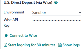 Nhấn nút Connect to Wise để đảm bảo kết nối được thiết lập giữa cơ sở dữ liệu Odoo và tài khoản Wise.