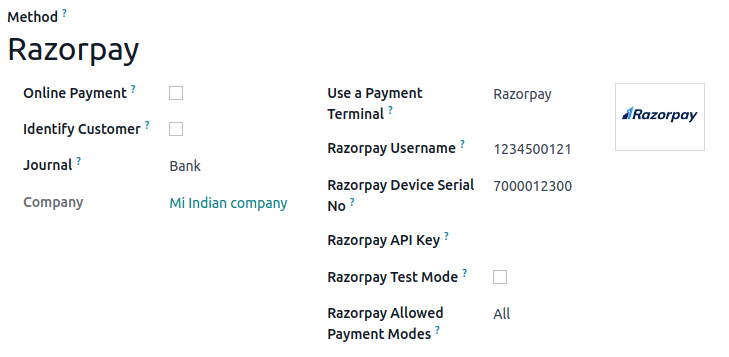 Mẫu kết nối Razorpay