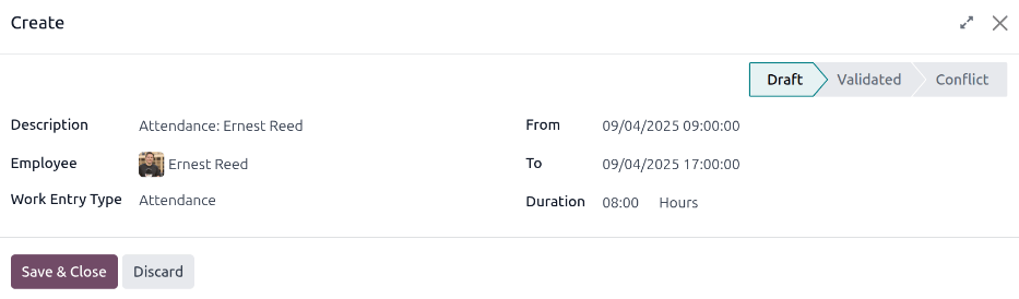 Điền vào biểu mẫu Tạo mục công việc trong Odoo.