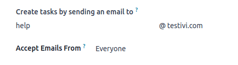 Xem alias email đã chọn trên chế độ xem bảng điều khiển trong Odoo Project
