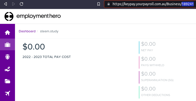 Số Business ID của Employment Hero có trong URL