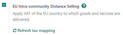 Tính năng Bán hàng từ xa nội cộng đồng EU trong cài đặt Kế toán Odoo