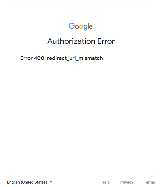 Lỗi 400 Redirect URI Mismatch.