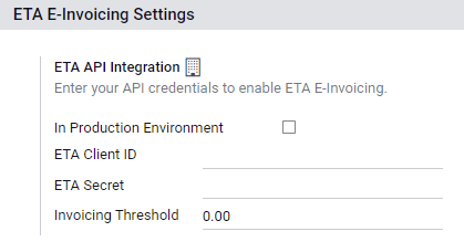 Cấu hình thông tin xác thực ETA E-Invoicing trong Kế toán Odoo