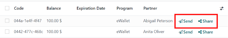 eWallets nút gửi và chia sẻ