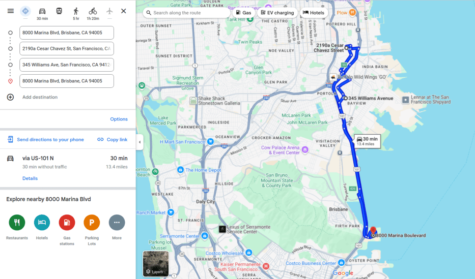 Hiển thị lộ trình Google Map.