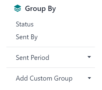 Xem menu thả xuống Nhóm theo trong ứng dụng Email Marketing của Odoo