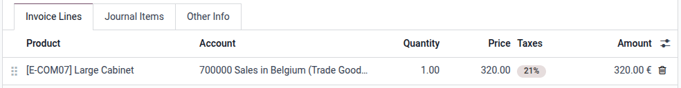 Thêm thuế 21% cho dòng hoá đơn.