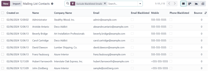 Trang Danh sách gửi thư trong ứng dụng Odoo Email Marketing