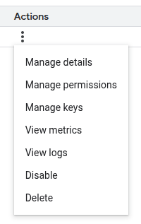 Đang truy cập hành động "Manage keys"