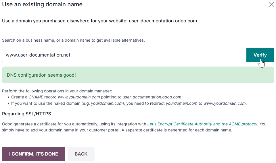 Ánh xạ tên miền tới cơ sở dữ liệu Odoo Online