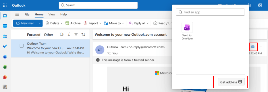 Nút Apps trong Outlook