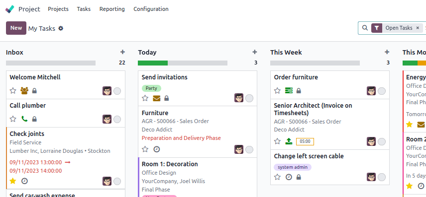 Ví dụ về phễu "My Tasks" trong ứng dụng Dự án