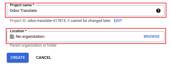 Tên dự án và vị trí cho Google OAuth