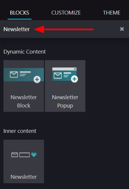 Xem cách nhanh chóng tìm kiếm các khối Newsletter trong ứng dụng Odoo Website.