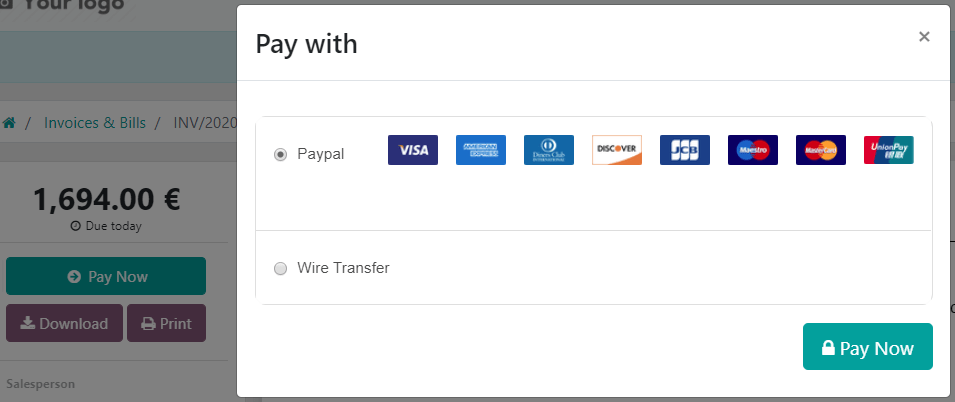 Lựa chọn nhà cung cấp thanh toán sau khi nhấn "Pay Now"