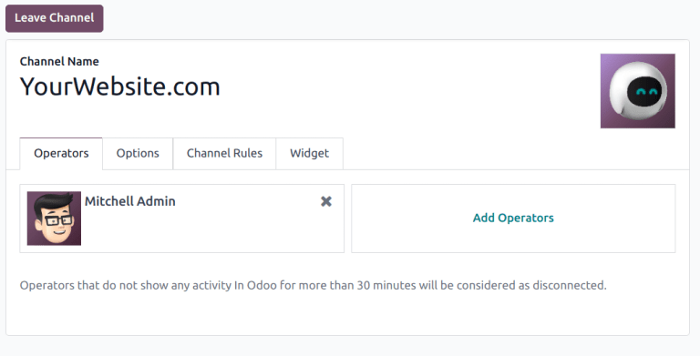 Xem biểu mẫu kênh trò chuyện trực tiếp cho Odoo Live Chat.