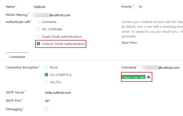 Chỉ báo Token Outlook hợp lệ.
