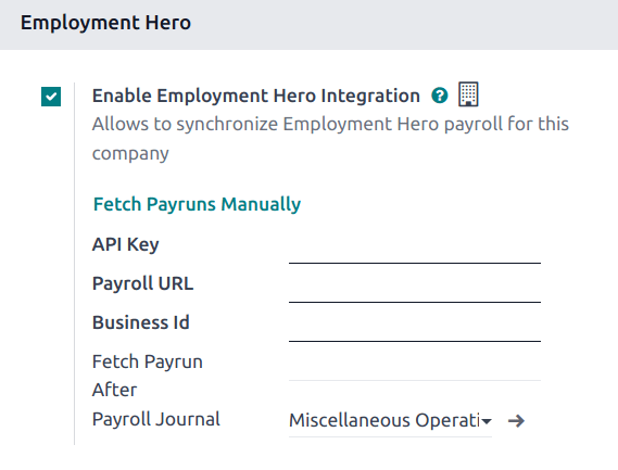 Bật tích hợp Employment Hero.
