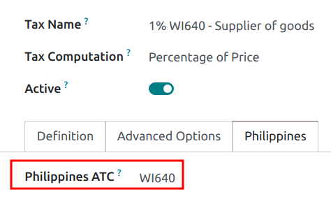 Trường mã ATC Philippines được thiết lập trên thuế