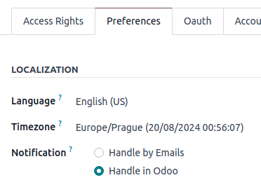 Xem tab Tùy chọn cho Odoo Discuss