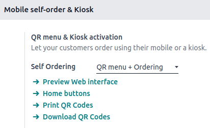 Kích hoạt cài đặt kiosk và menu QR