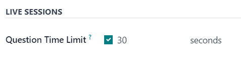 Tùy chọn giới hạn thời gian câu hỏi trong Phiên trực tiếp cho các câu hỏi trong ứng dụng Odoo Surveys.
