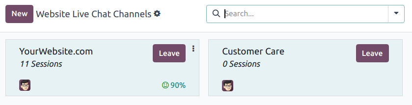 Xem các thẻ Kanban cho các kênh Live Chat khả dụng.