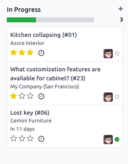 Giao diện Kanban của đội và các nhiệm vụ được ưu tiên trong Odoo Helpdesk.