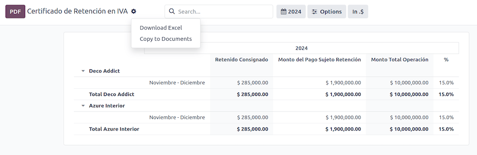 Báo cáo Chứng nhận khấu trừ Thuế GTGT trong Odoo Accounting