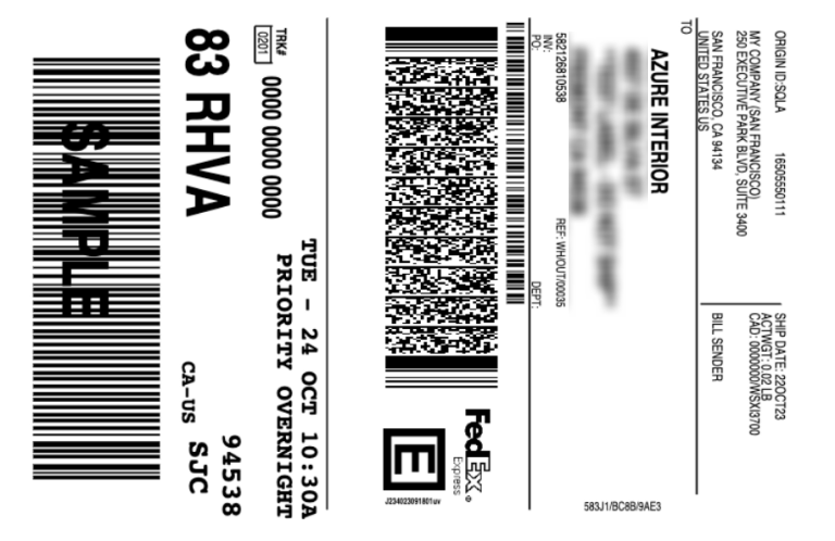Mẫu nhãn được tạo bởi bộ kết nối vận chuyển của Odoo với FedEx.