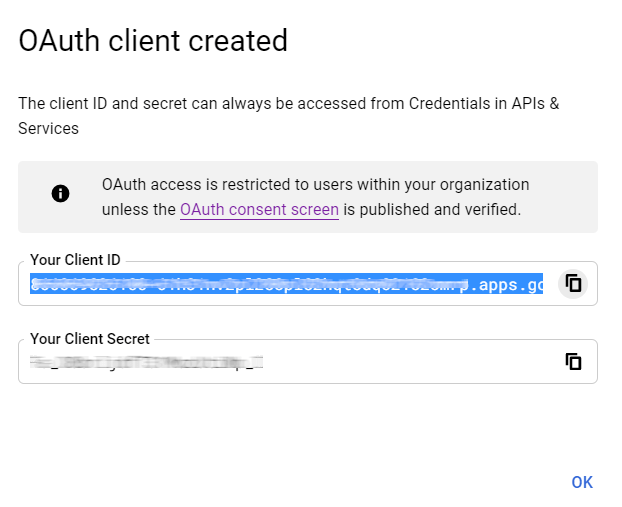 Google OAuth Client ID đã được tạo.