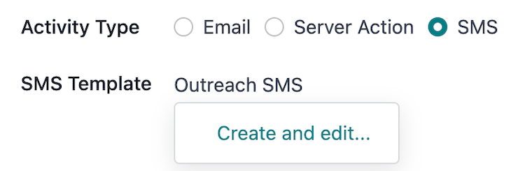 Tùy chọn thả xuống tạo và chỉnh sửa email trong cửa sổ bật lên tạo hoạt động