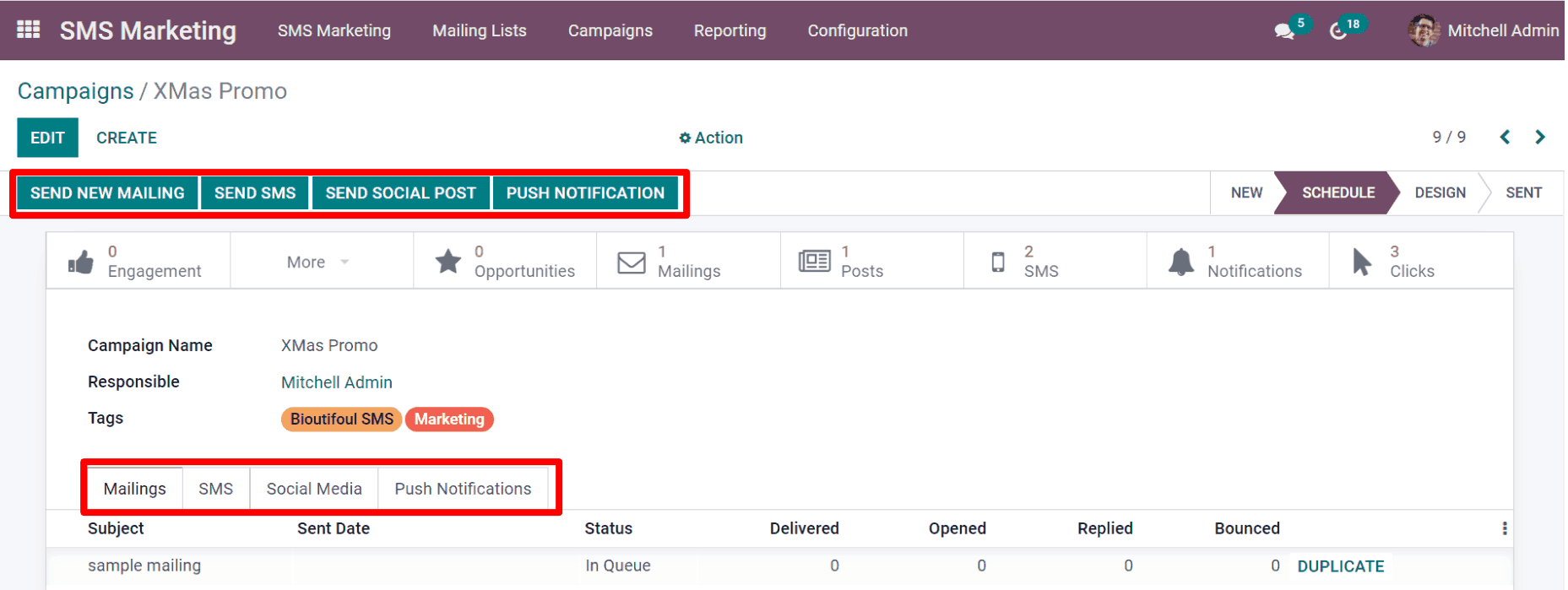 Xem mẫu chiến dịch SMS trong Odoo SMS marketing