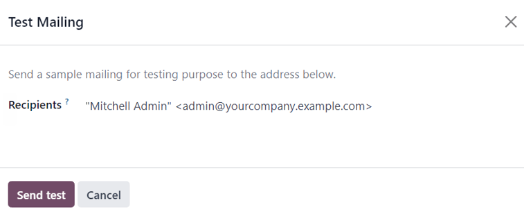 Xem cửa sổ pop-up xuất hiện khi nhấp nút Kiểm tra trên biểu mẫu email