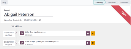 Màn hình kiểm tra trong Odoo Marketing Automation