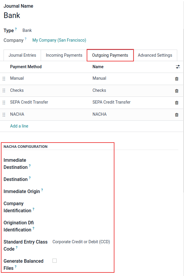 Cài đặt cấu hình NACHA (National Automated Clearing House Association) trên Odoo